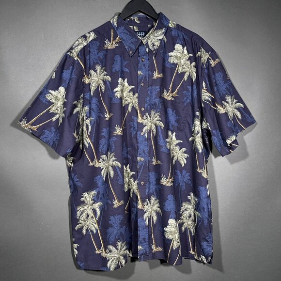 Harbor Bay Tropical Design Blue With Palm Trees Short Sleeve Shirt‎ Size 2XL - Picture 1 of 14